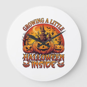 Grande Horloge Ronde Petits citrouilles Halloween poussant à l'intérieu
