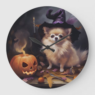 Grande Horloge Ronde Peur d'Halloween Citrouille de Poméranie