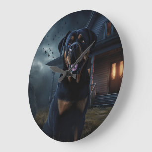 Grande Horloge Ronde Peur d'Halloween Rottweiler