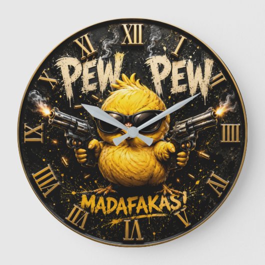 Grande Horloge Ronde Pew Pew Funny Badass Chick Humor (Recto)