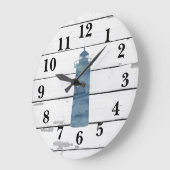 Grande Horloge Ronde Phare bleu marine Décor rustique (Angle)