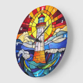 Grande Horloge Ronde Phare Waves Coucher de soleil (Angle)