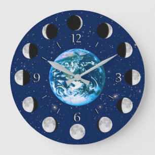 Grande Horloge Ronde Phases de la terre et de lune, sur un arrière -