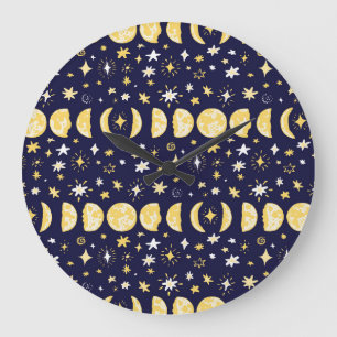 Grande Horloge Ronde Phases Lune Étoiles Arrière - plan Vintage