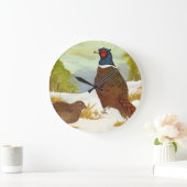 Grande Horloge Ronde Pheasants à Snow Painting Clock (Maison)