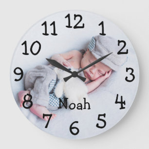 Grande Horloge Ronde Photo Cute Baby Nom personnalisé