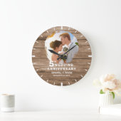 Grande Horloge Ronde Photo de couple 5e anniversaire de mariage en bois (Maison)