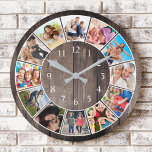 Grande Horloge Ronde Photo de Custom Collage Rustic Farmhouse Family<br><div class="desc">Create your own personalized 12 photo collage wall clock with your custom images on rustic farmhouse style oden plank background. Add your favorite photos, designs or artworks to create something really unique. To edit this design template, simply upload your own images and edit text fields as shoove above. You can...</div>