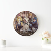 Grande Horloge Ronde Photo de famille avec script moderne (Maison)