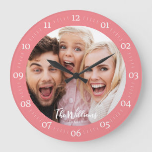 Grande Horloge Ronde Photo de famille avec script moderne Grande horlog