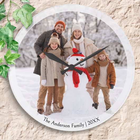 Grande Horloge Ronde Photo de famille d'hiver Noël personnalisé