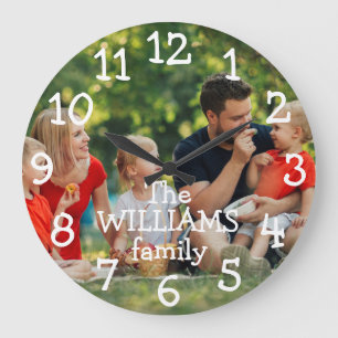 Grande Horloge Ronde Photo de famille personnalisé et nom