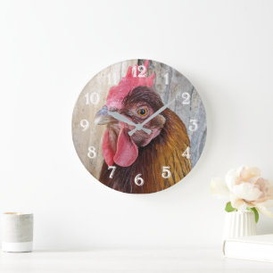 Grande Horloge Ronde Photo de poule rouge