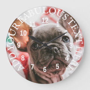 Grande Horloge Ronde Photo et texte personnalisés