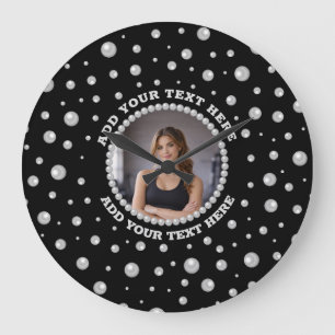Grande Horloge Ronde Photo personnalisé avec cercle de perles sur fond 