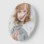 Grande Horloge Ronde Photo personnalisé Nom Date de naissance Chiffres (Angle)