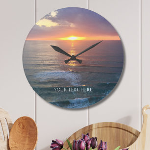 Grande Horloge Ronde Photo personnalisée avec texte personnalisé