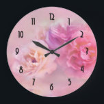 Grande Horloge Ronde Photographe de Pretty Pink Carnations<br><div class="desc">A clock with a photograph featuring a bouquet of pink carnations. Set on a dreamy ethereal background.</div>