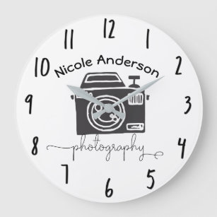Grande Horloge Ronde Photographie Caméra moderne minimal Logo Graphique