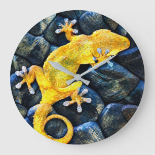 Grande Horloge Ronde Photographie de gros plan de Gecko – Lézard Coloré