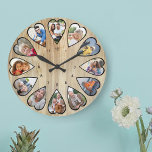 Grande Horloge Ronde Photos En Forme De Coeur Effet De Pin Rond Grande<br><div class="desc">Créez votre propre horloge multiphoto. Le modèle photo est configuré pour ajouter 12 photos qui sont affichées dans un cadre en forme de coeur. La conception utilise des photos verticales de portrait pour tous les numéros sauf 3 et 9 qui sont en format horizontal paysage. La face de l'horloge a...</div>