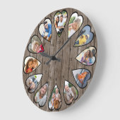 Grande Horloge Ronde Photos en forme de coeur Rustique Bois foncé Grand (Angle)