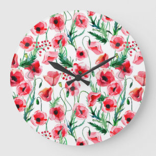 Grande Horloge Ronde Photos rouges : aquarelle illustration florale