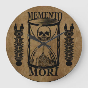 Grande Horloge Ronde Phrase latin - Saisir le jour - Crâne Memento Mori