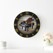 Grande Horloge Ronde Piano ~ Arrière - plan "La Planète Musicale" *~ (Maison)