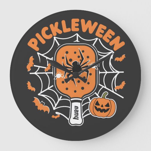 Grande Horloge Ronde Pickleween Funny Éffrayant Halloween Pickleball Sp (Recto)