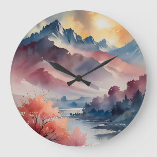 Grande Horloge Ronde Pics pastel et eaux calmes