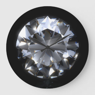Grande Horloge Ronde Pierre de diamant : l'espace noir brille.