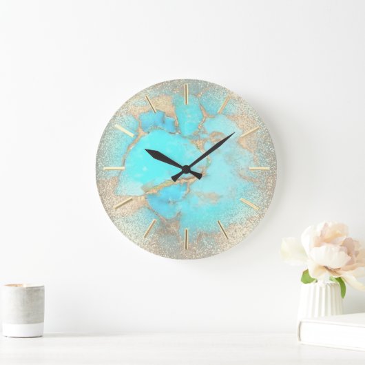 Grande Horloge Ronde pierre turquoise (Maison)