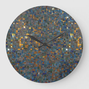 Grande Horloge Ronde Pierres de mosaïque en bleu et or