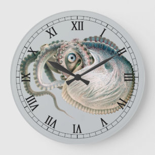 Grande Horloge Ronde Pieuvre Argonaute, Animaux de la Vie Marine Vintag