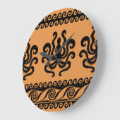 Grande Horloge Ronde Pieuvre grecque ancienne, motif à vagues (Angle)