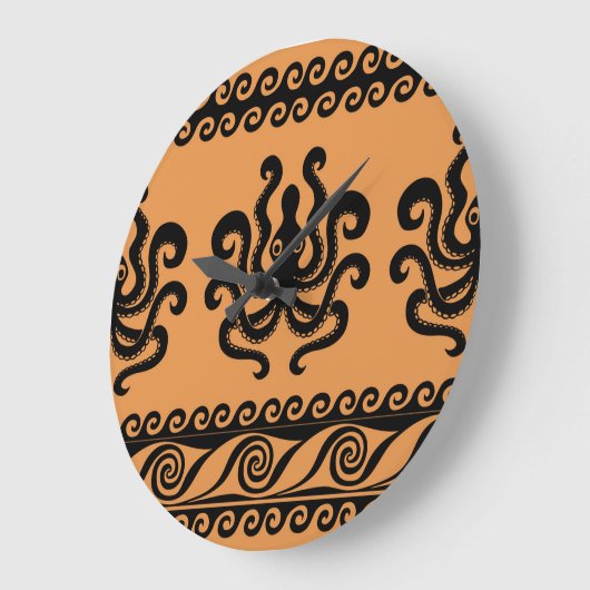 Grande Horloge Ronde Pieuvre grecque ancienne, motif à vagues (Angle)