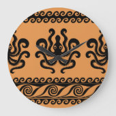 Grande Horloge Ronde Pieuvre grecque ancienne, motif à vagues (Recto)