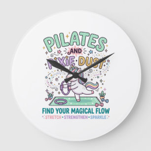 Grande Horloge Ronde Pilates de licorne et poussière de pixie typograph