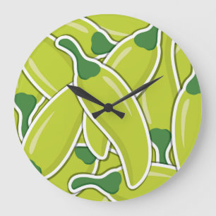 Grande Horloge Ronde Piments de piment vert funky