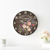 Grande Horloge Ronde Pin Brown Floral (Maison)