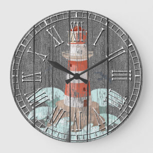 Grande Horloge Ronde Pin patiné de phare