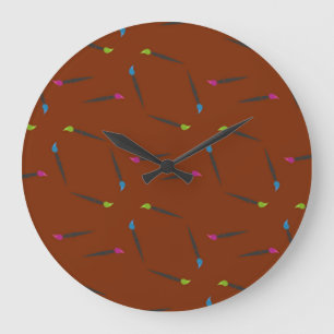 Grande Horloge Ronde Pinceaux sur fond marron