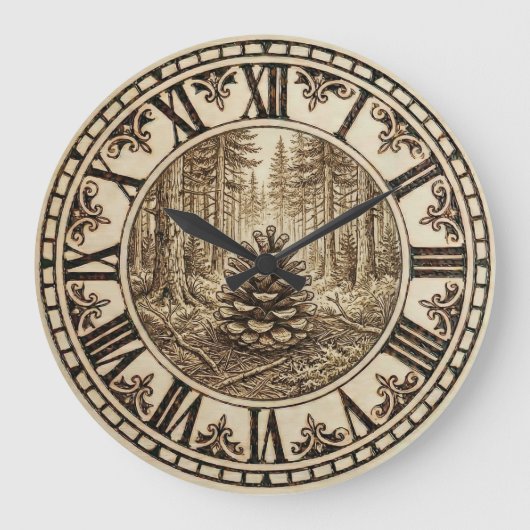 Grande Horloge Ronde Pine Cone Forest - Wall Clock (Recto)