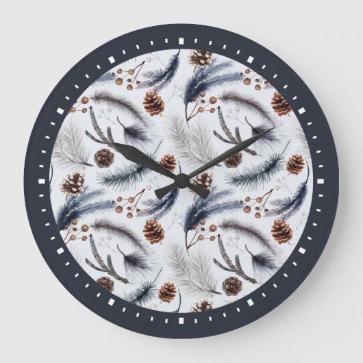 Grande Horloge Ronde Pine Cones & Pine Needles Aquarelles Motif (Recto)