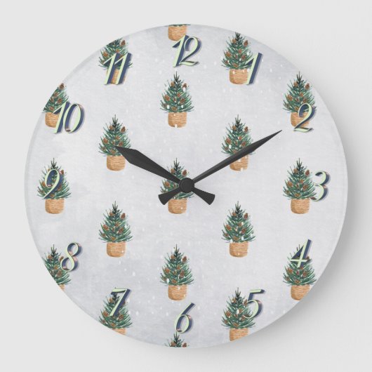 Grande Horloge Ronde Pine Tree, Pine Cônes, Fête De La Neige (Recto)