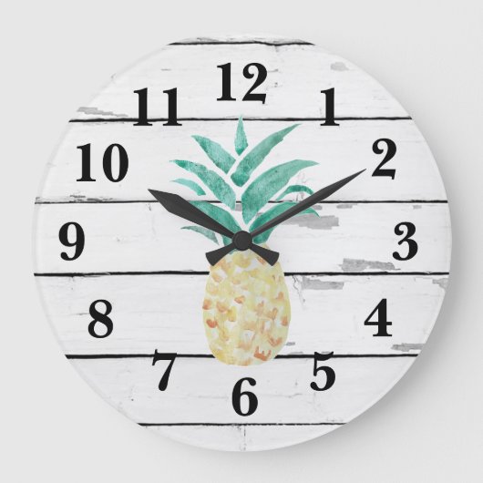 Grande Horloge Ronde Pineapple Illustration Decor Rustic Shiplap (Recto)