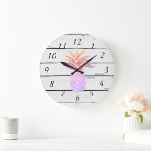 Grande Horloge Ronde Pineapple Illustration Decor Rustic Shiplap