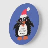 Grande Horloge Ronde Pingouin de Noël (Angle)