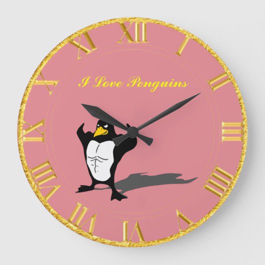 Grande Horloge Ronde Pingouin Pink And Gold Clock (Recto)